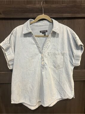 Veronica Beard Almera Cotton Chambray Top, XL